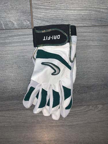 White & Green Used XL Nike Batting Gloves