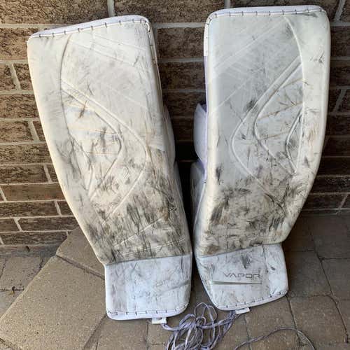 White Used 35" Bauer Vapor 1X Pro Stock Goalie Leg Pads