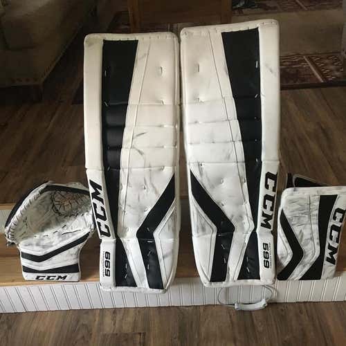 White Used Senior 34" CCM Full Right Goalie Full Set Pro Stock