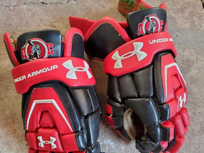 Red Used Player Under Armour Command Lacrosse Gloves 13"