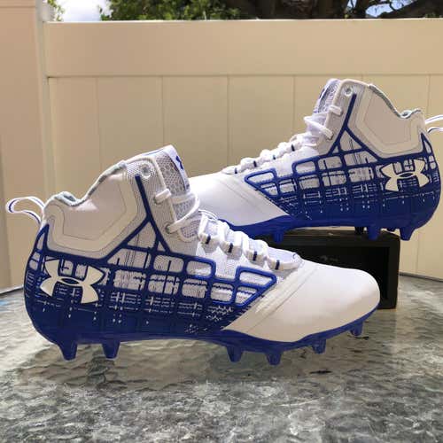 NEW men’s under armour banshee mid football/ LAX cleats Blue White Size 10