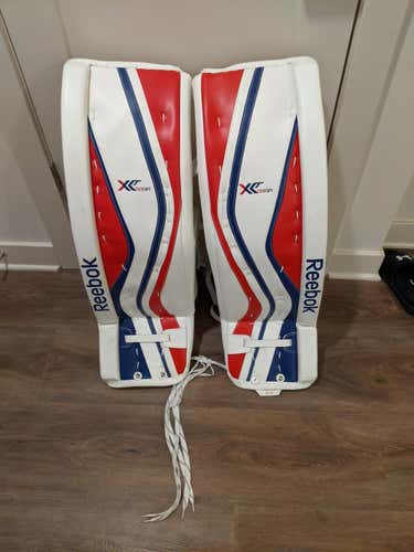 White New Senior 35" Reebok Premier XLT Goalie Leg Pads