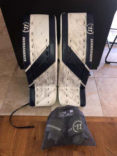 Navy/White 34" + 2 Warrior Ritual G4 Pro Stock Goalie Leg Pads - Brand new set of kneepads included!