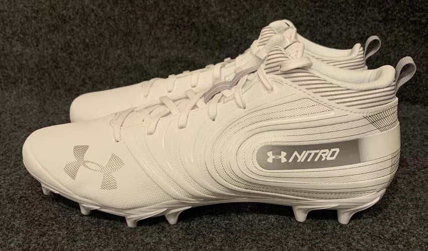 Under Armour Adult Nitro Mid MC Football Cleats White 3000181-100 Size 12
