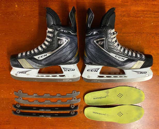 Used CCM U+ Crazy Light Regular Width Pro Stock Size 8.5 Hockey Skates w/ Upgrades & Extra Steel