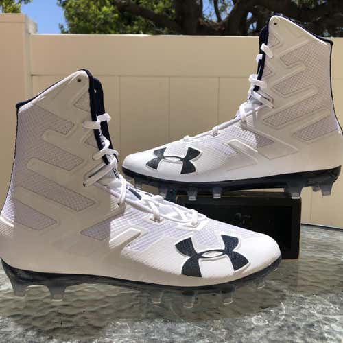 NEW under armour highlight MC football cleats white navy blue size men’s 8