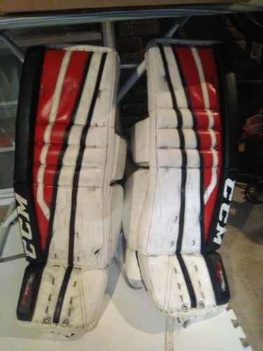 White Used Senior 35+2 CCM Extreme Flex 760 Goalie Leg Pads