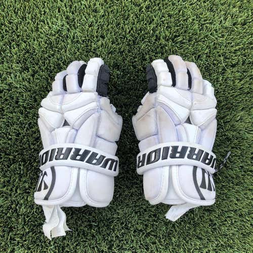White Used Warrior Mac-D Lite 2 Size 10 Lacrosse Gloves