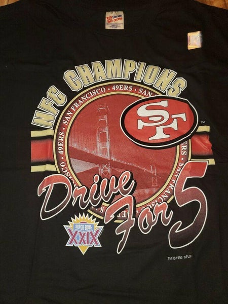 Vintage 1995 Men's L Black San Francisco 49ers NFC Champions Drive For 5  Tshirt