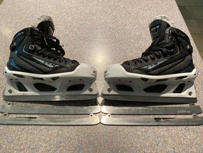 Senior Used CCM Ribcor 50K Hockey Goalie Skates Regular Width Size 7.5 with Step Steel x 2