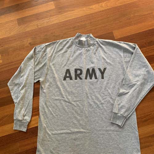 US Army West Point Issued Gray Men's Long Sleeve Mock Turtleneck T Shirt Size Large