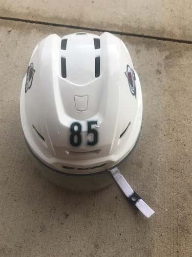 White Used Large CCM Resistance Pro Stock Helmet Colorado Avalanche