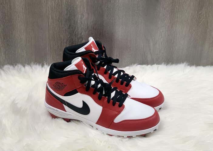 NIKE AIR JORDAN 1 TD Sz 10 MID FOOTBALL CLEATS CHICAGO RED SHOES AR5604-106