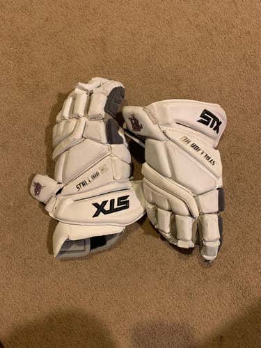 White Used Player's STX Stallion HD 12" Lacrosse Gloves