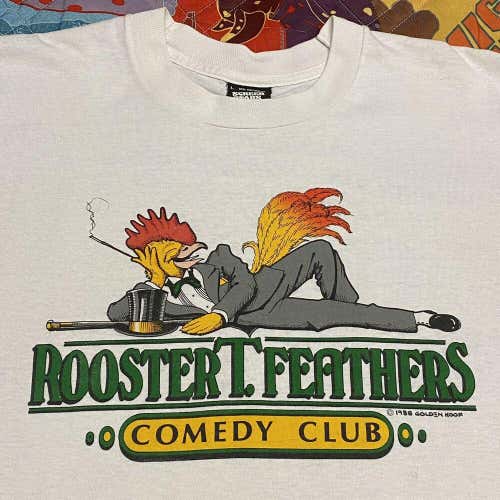 Rooster T Feathers Comedy Club T Shirt Adult M White California Vintage 90s USA