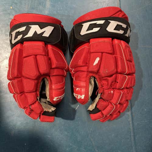 Red Used Senior CCM Gloves 13" Pro Stock