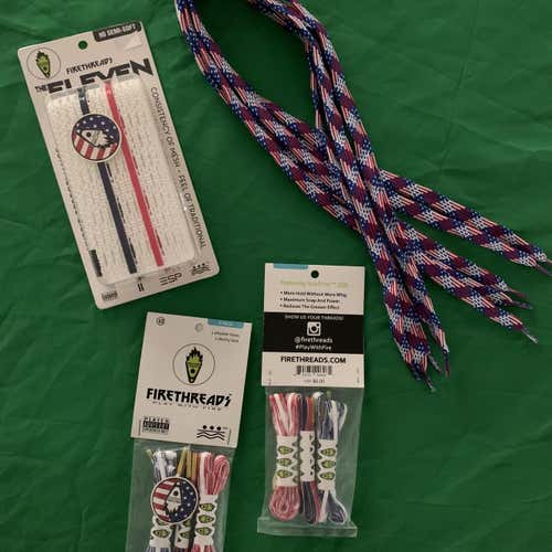 Firethreads Lacrosse Mesh+Shooter Lace Bundle With Bonus Red/white/blue Shooting Strings