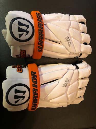 White Used Player's Warrior Evo Lacrosse Gloves