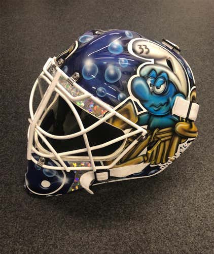 Blue Used ReidicPro Stock Goalie Mask DaveArt