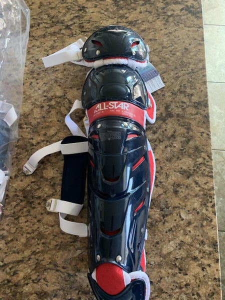 Navy Blue/ Red New Intermediate All Star System 7 Catcher's Leg Guard