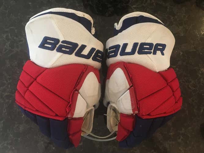 Bauer X60 Pro Stock Custom Hockey Gloves 14" NY Rangers Powe used (1433)