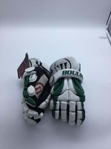White New Player's Warrior Burn Lacrosse Gloves 12"- White & Green