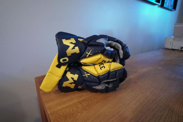 Used MICHIGAN Maverik Rome RX3 (Blue) Lacrosse Gloves 13"