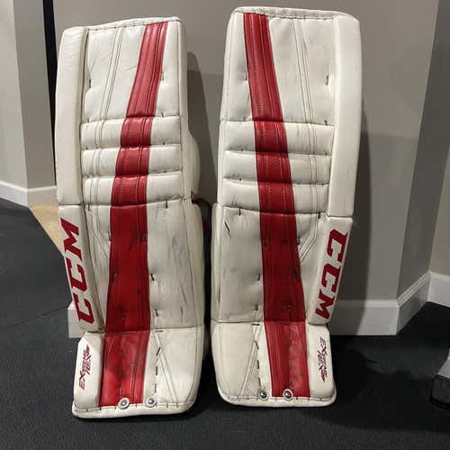White Used 36”+3 CCM Extreme Flex II Pro Stock Goalie Leg Pads