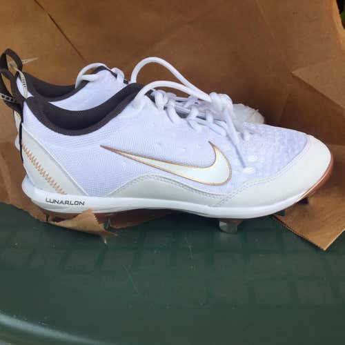 Nike Lunar Hyperdiamond 2 Pro Metal Cleat- Sz 7.5- White/Gold