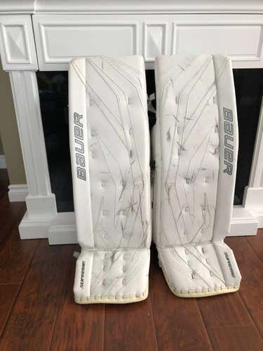 White Used 37" +1 Bauer Supreme One90  Goalie Leg Pads
