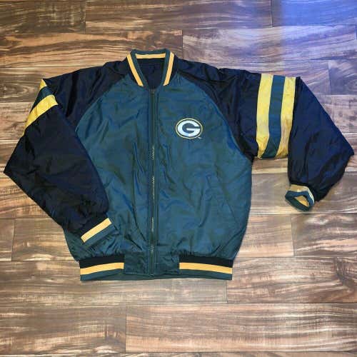 Vintage Green Bay Packers Reversible Spellout Full Zip Jacket Poly Insulated