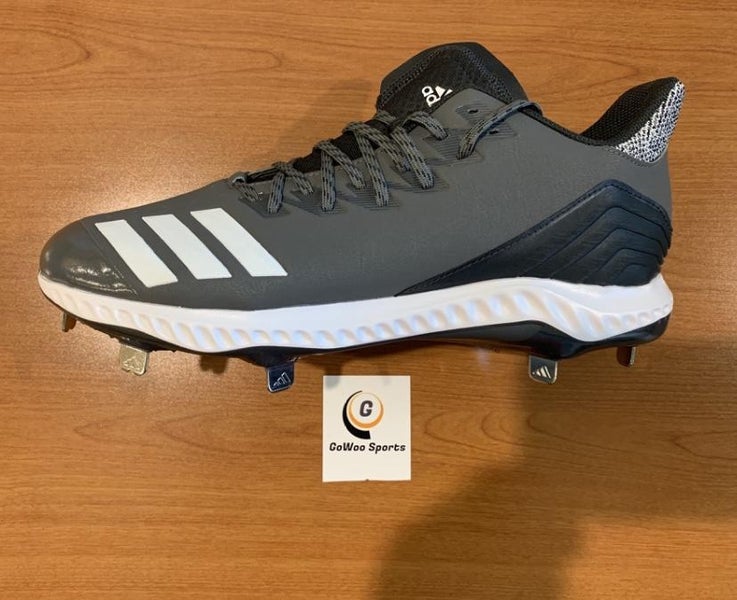 Adidas Men's Icon Bounce Metal Spike Baseball Cleats (Size 13) Gray/Black/White “Free Shipping”