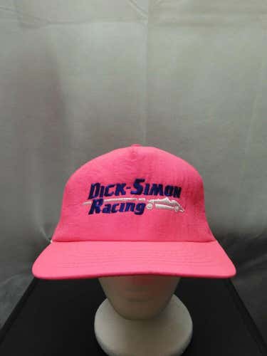 Vtg 80s 90s Hot Pink Dayglo Nylon Dick Simon Racing Trucker Hat Strapback Nissin