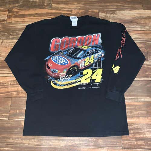Vtg 2001 NASCAR Jeff Gordon JG MotorSports Black Long Sleeve T Shirt Size Large
