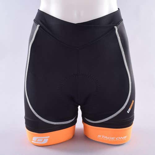 StageOne Race Flatlock Cycling Shorts Women's Large Black Orange Bike Bicycle