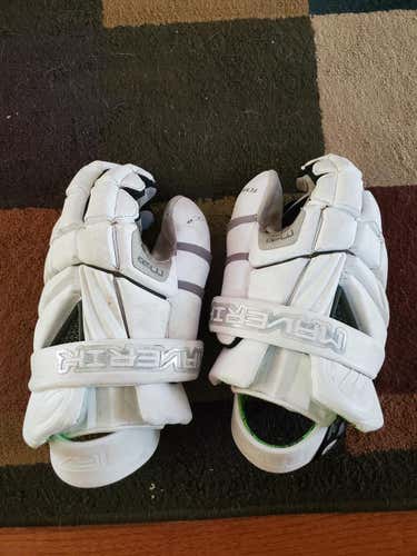 White Used Goalie Maverik Max Lacrosse Gloves 14"