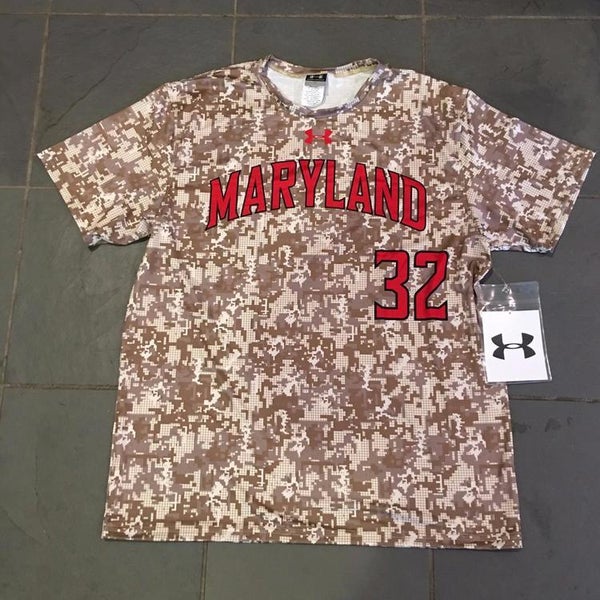 RARE New MARYLAND TERPS #32 Under Armour Baseball Jersey Shirt Desert Camo LG