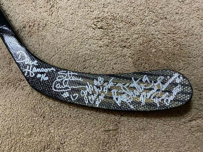 SLAPSHOT HANSON BROTHERS Denis Lemieux Bryan Trottier Signed Hockey Stick COA l