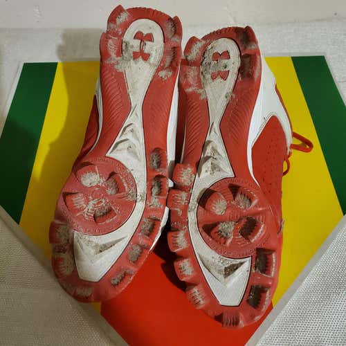 Red Used Adult Men's Size 7.0 (Women's 8.0) Molded Cleats Under Armour High Top
