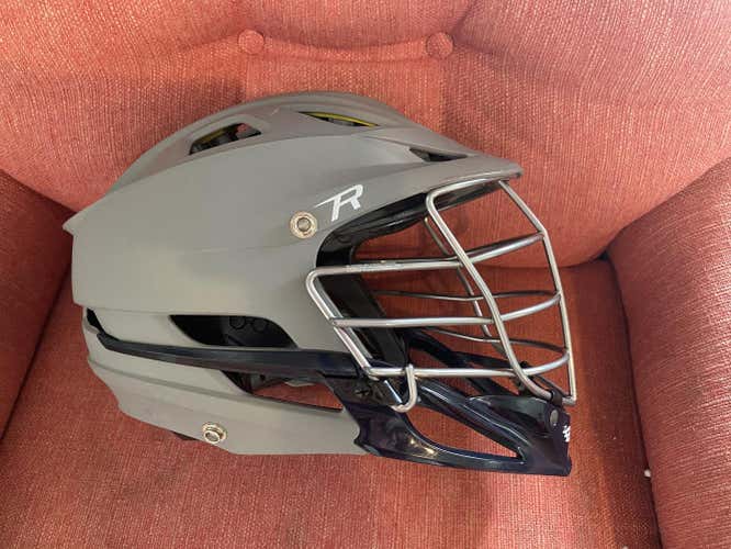 Used Adult Player's Cascade R Helmet (Matt Grey and Navy Blue) (White Chin Strap Included)