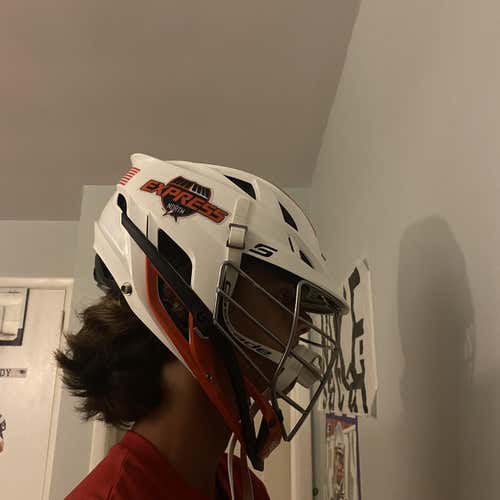 White New Player's Cascade S Helmet. Removable Decals