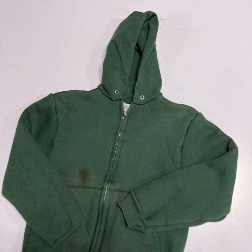 Vintage 70s Hoodie Sweatshirt XS S Green Heavy Thermal Lined Zip Up USA Rare