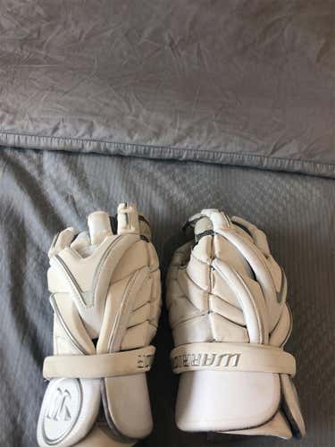 White Used Player's Warrior Evo 13" Lacrosse Gloves