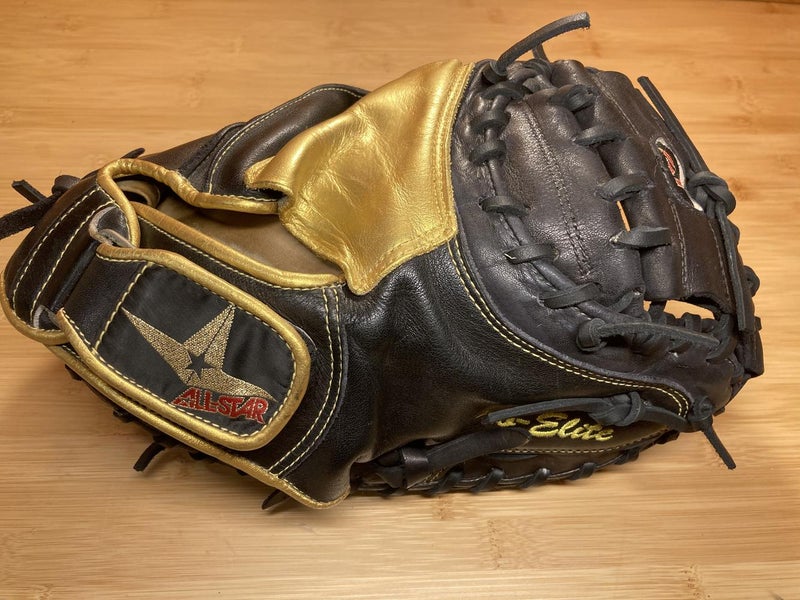 Black/Gold Used All Star Right Hand Throw Catcher's CM3000 Baseball Glove 33.5"