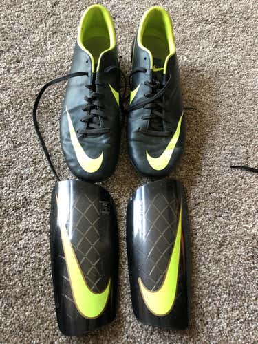 Black/Green Used Men's Size 9.5 (Women's 10.5) Nike Mercurial Vapor Cleats w/matching shin guards