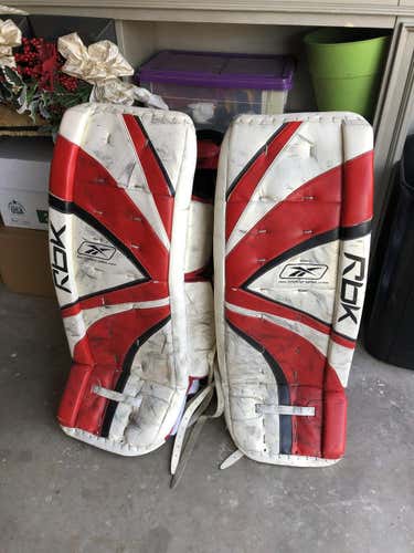 Red Used Senior 34" Reebok Premier II Goalie Leg Pads