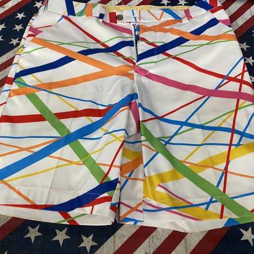 White Striped Loudmouth Men's Size 32 Golf Shorts-149734