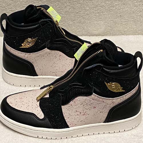 NIKE Air Jordan 1 High Zip "Silt Red" Women's Size 8 Black/Metallic Gold-Phantom Sneakers