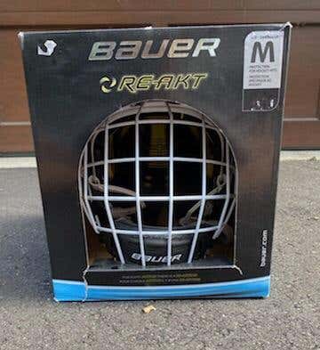 White Medium Bauer Re-Akt Helmet w/ White Cage