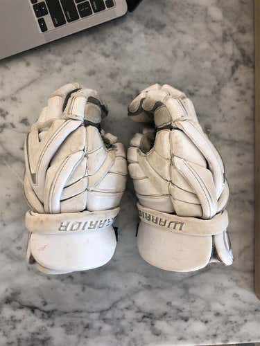 White Used Player's Warrior Evo 13" Lacrosse Gloves
